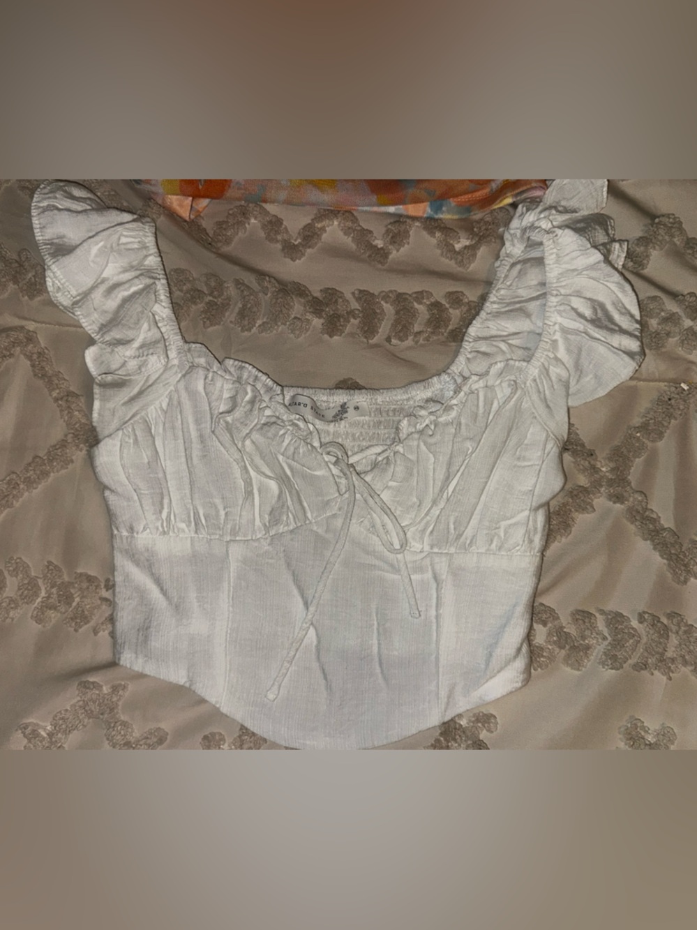 Altar'd State White Ruffle-Sleeve Tie-Front Crop Top